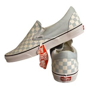 Vans Blue and White Checkered Slip-On Sneakers